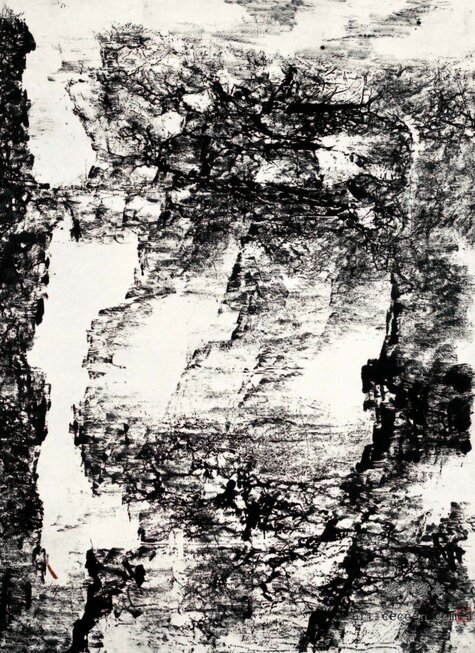 太行空谷 曾来德 焦墨 156X123cm 2005年